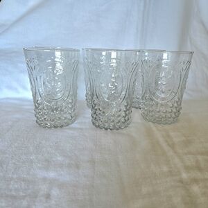 Rare Zrike Renaissance Raised‎ Fleur-de-Lis Hobnail Clear Juice Glass Set 6 Vtg